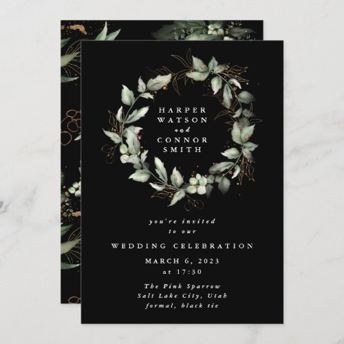 Premium Black Gold Eucalyptus Wreath Greenery Moss Invitation