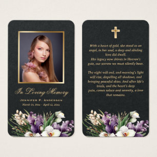 Premium Black Gold Floral Memorial Prayer Cards