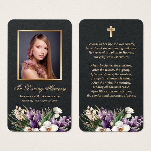 Premium Black Gold Floral Memorial Prayer Cards