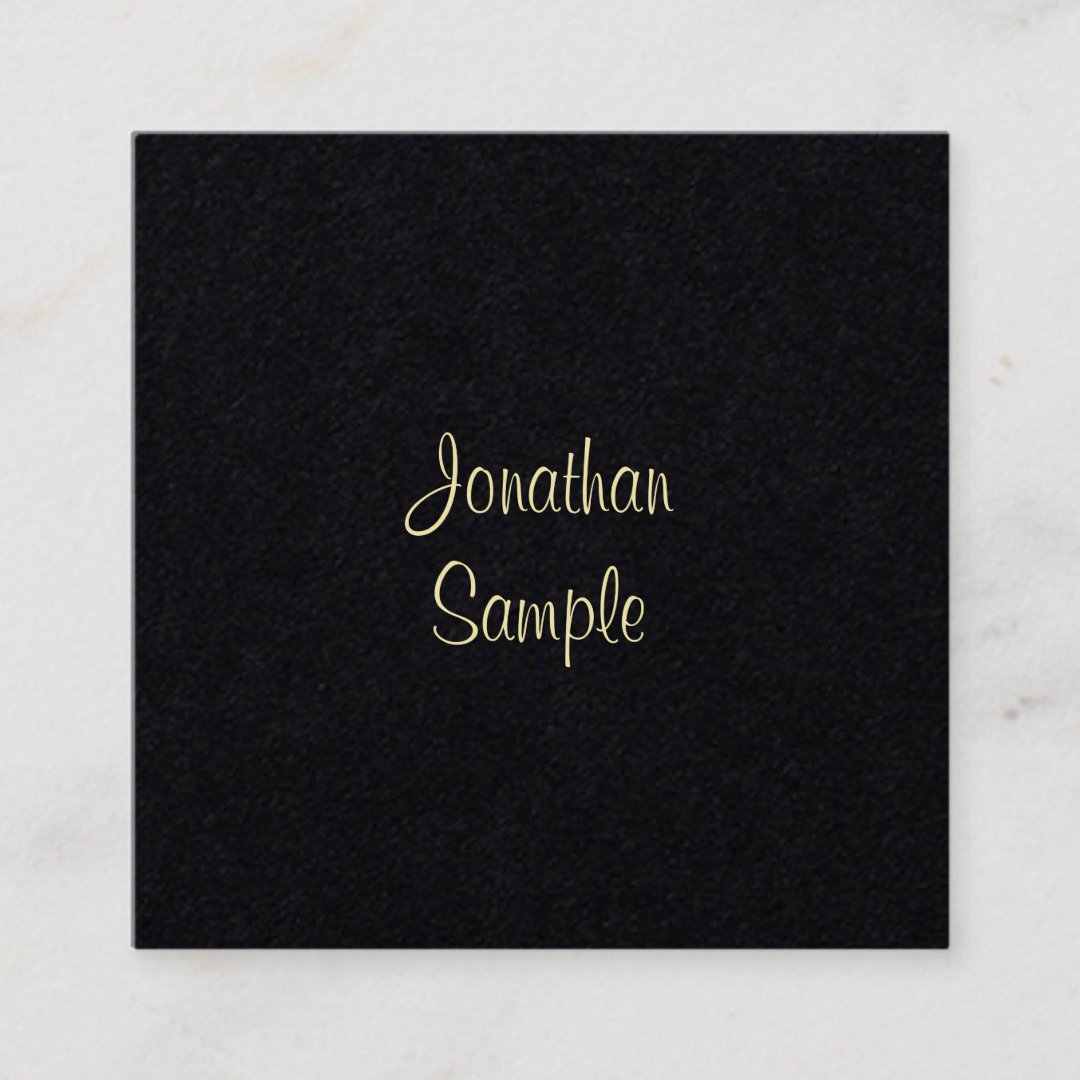 Premium Black Gold Hand Script Font Elegant Plain Square Business Card ...