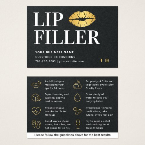 Premium Black  Gold Lip Filler Aftercare Card