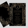 Premium Black Gold Monogram Wreath Wedding Invitation