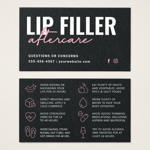 Premium Black Lip Filler Aftercare Advice Card