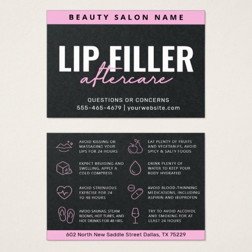 Premium Black Lux Pink Lip Filler Aftercare Card