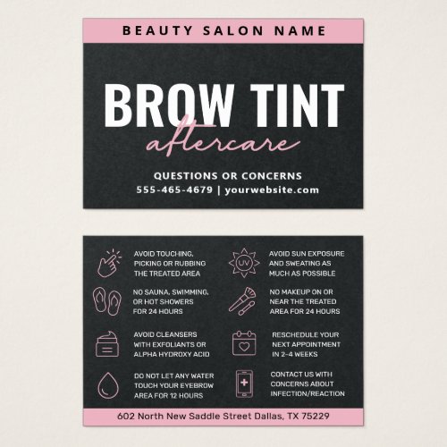 Premium Black Luxury Eyebrow Tint Aftercare Card 