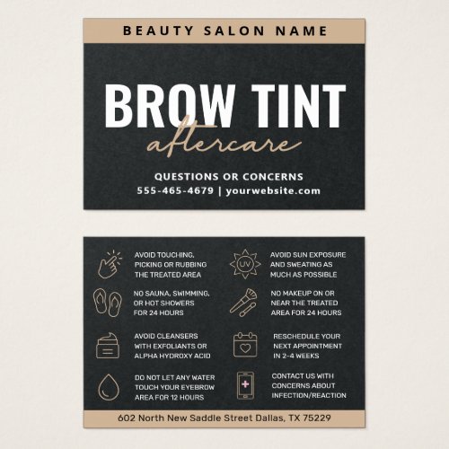 Premium Black Luxury Eyebrow Tint Aftercare Card 