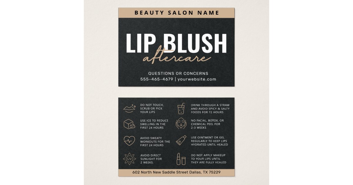 Premium Black Luxury Lip Blush AfterCare Card Zazzle