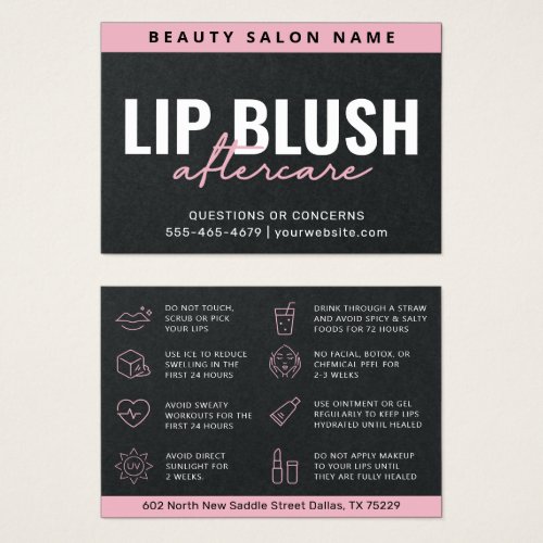 Premium Black Luxury Pink Lip Blush AfterCare Card