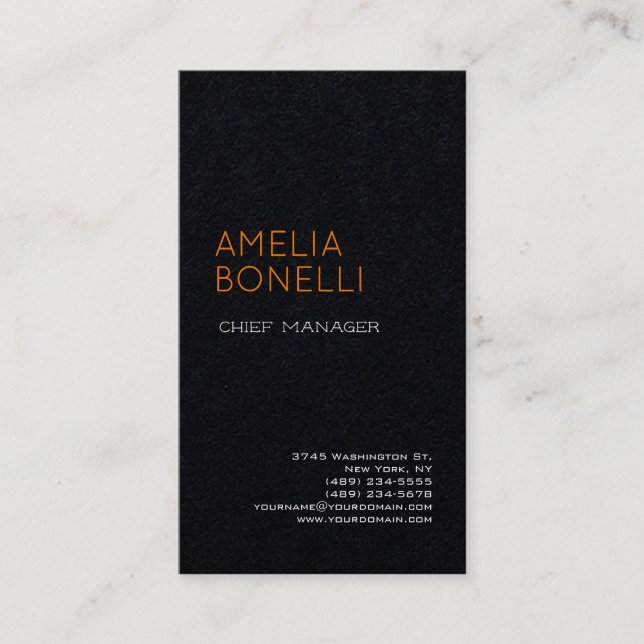 Premium Black Modern Minimalist Professional Plain Business Card (Front)