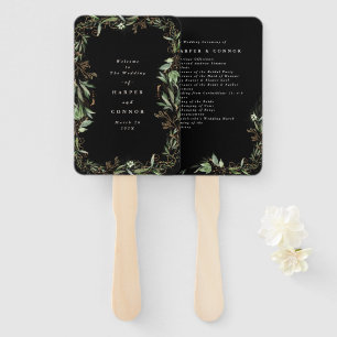 Premium Black Modern Onyx Abstract Eucalyptus Funk Hand Fan