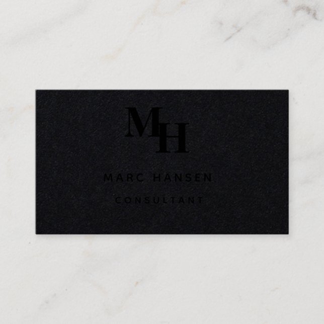 Premium Black Monogram Modern Luxury Business Card (Front)