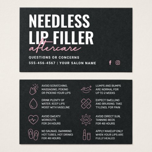 Premium Black Needles Lips Filler Aftercare Card