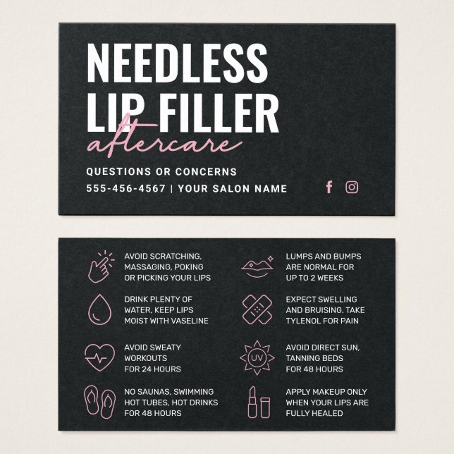 Premium Black Needles Lips Filler Aftercare Card (Front & Back)