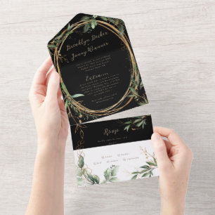 Premium Black Onyx Boho Greenery Eucalyptus All In One Invitation