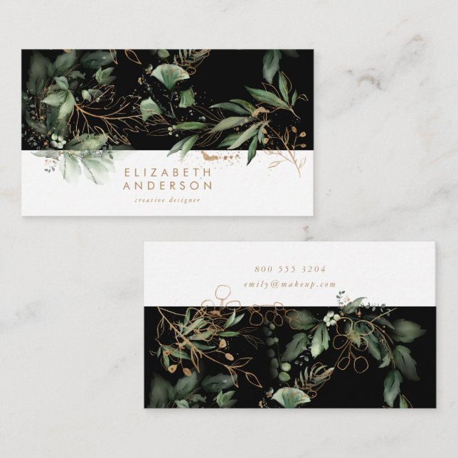 Premium Black Onyx Modern Eucalyptus Corporate Business Card (Front/Back)
