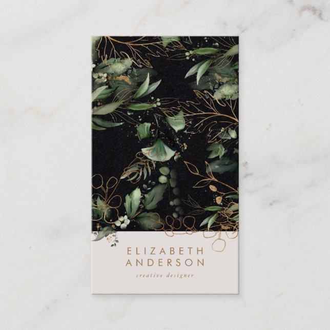 Premium Black Onyx Modern Eucalyptus Corporate Business Card (Front)