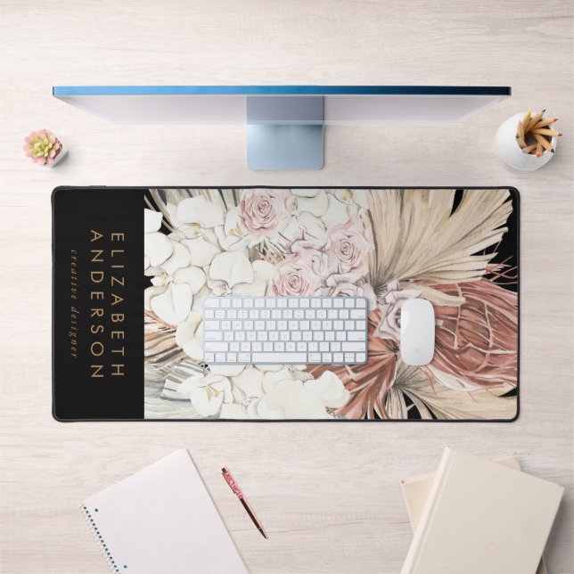 Premium Black Pampas Grass Floral Tropical Office Desk Mat (Office 1)