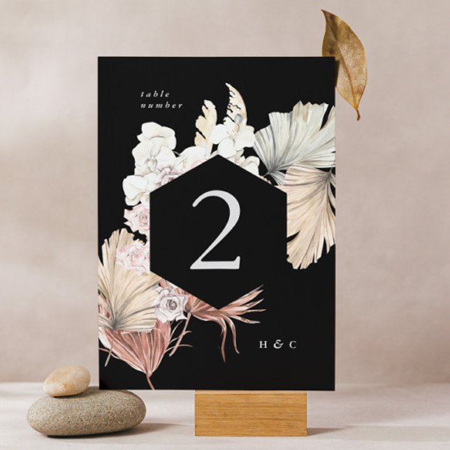 Premium Black Pampas Grass Tropical Jungle Floral Table Number (Creator Uploaded)