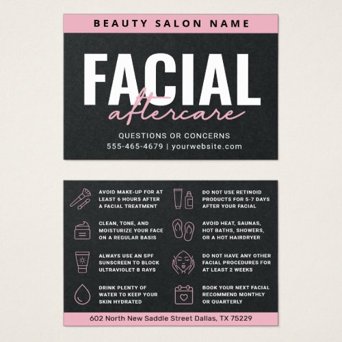 Premium Black Pink Facial Aftercare Advice Card