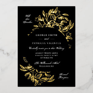 Premium Black Real Gold Floral Hand Drawn Wedding Foil Invitation