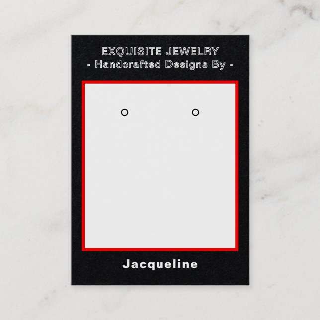 Premium Black Red Earring Display QR  Business Card (Front)