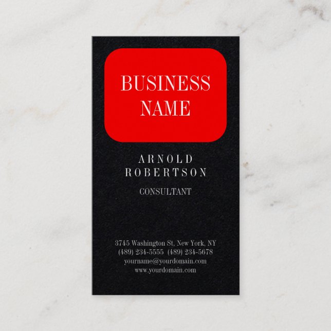 Premium Black Red Trendy Plain Business Card (Front)
