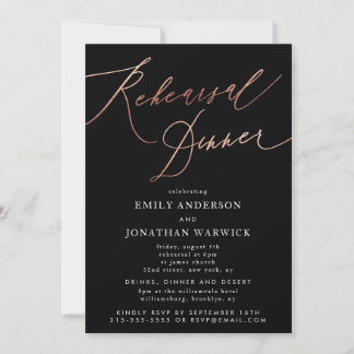 Premium Black Rose Gold Wedding Rehearsal Invitation