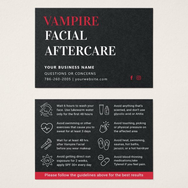 Premium Black Vampire Facial Aftercare Advice (Front & Back)