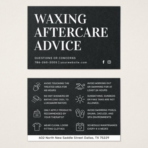 Premium Black Waxing Aftercare Card Hair Removal