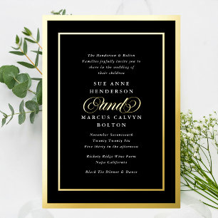 Premium Black White Formal Gold Frames Wedding Foil Invitation
