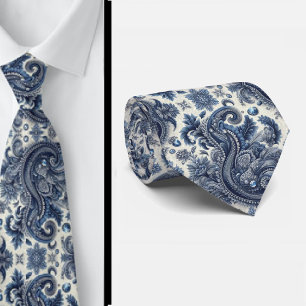 Premium Blue and White Diamond Paisley Neck Tie