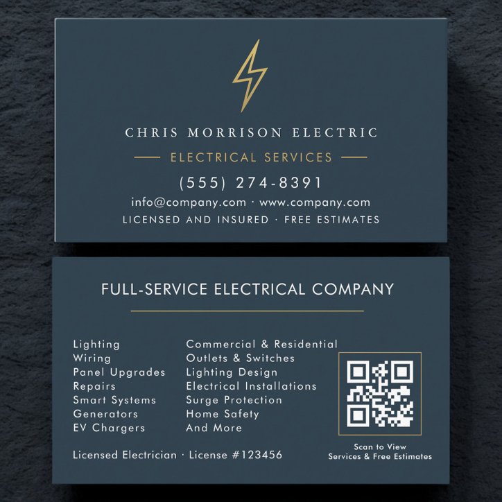 Premium Blue Gold Electric Company Business Card