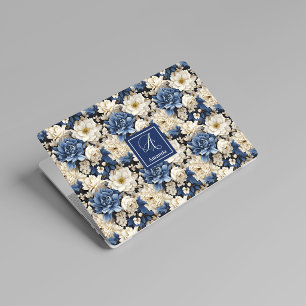 Premium Blue White Flowers Custom Name Laptop Skin