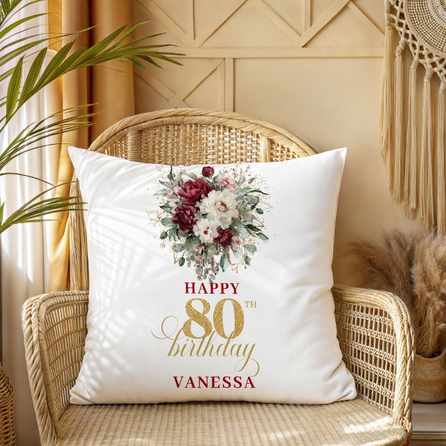 Premium Blush Burgundy 80th Birthday Pillow (Premium Blush Burgundy 80th Birthday Pillow)