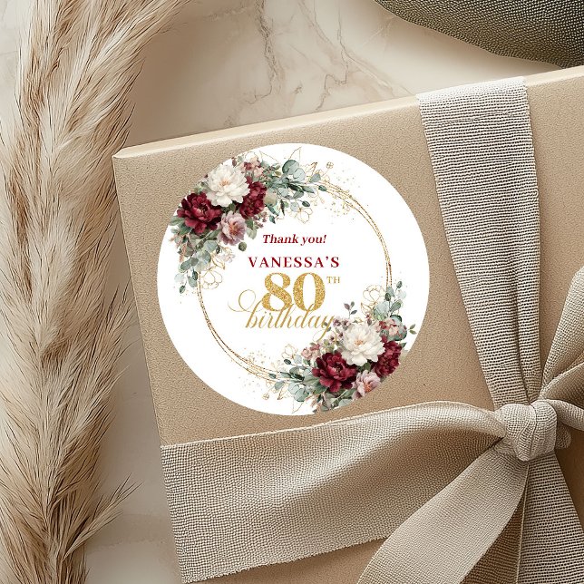 Premium Blush Burgundy 80th Birthday Stickers (Premium Blush Burgundy 80th Birthday Stickers)