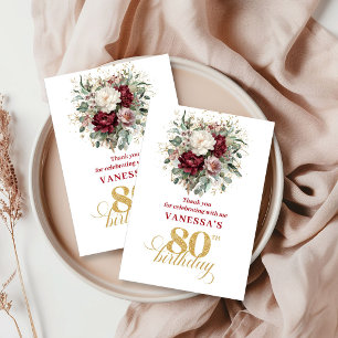 Premium Blush Burgundy 80th Birthday Thank You  Card