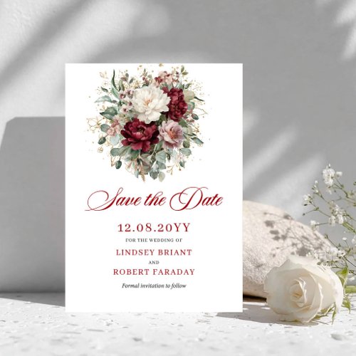 Premium Blush Burgundy Floral Save The Date