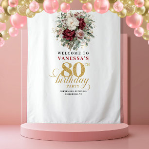 Premium Blush Floral 80th Birthday Backdrop