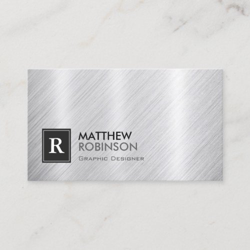 Premium Brushed Metal with Monogram Look Business Cards
