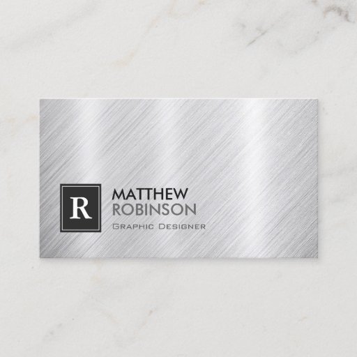 Customizable Premium Brushed Metal with Monogram Look Business Cards
