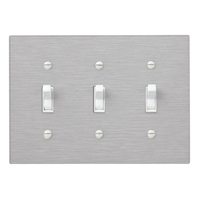Premium Brushed Silver Metal Texture Triple Toggle Light Switch Cover (In Situ)