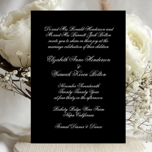Premium Calligraphy Black Tie Formal Wedding Invitation
