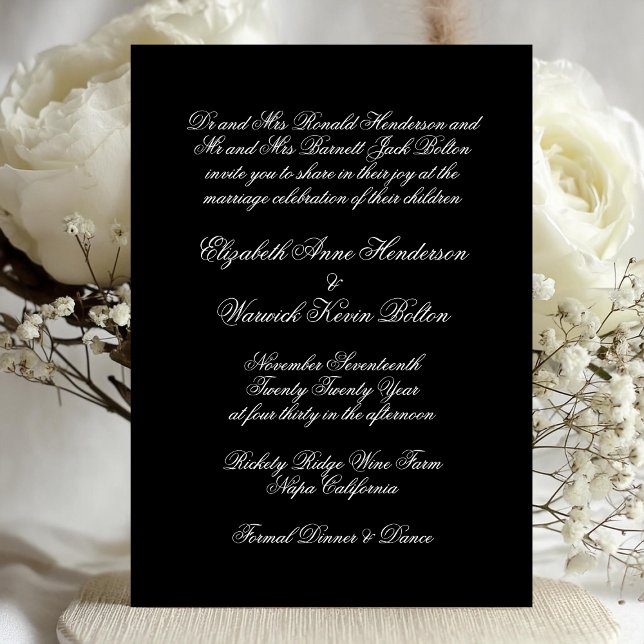 Premium Calligraphy Black Tie Formal Wedding Invitation (Creator Uploaded)