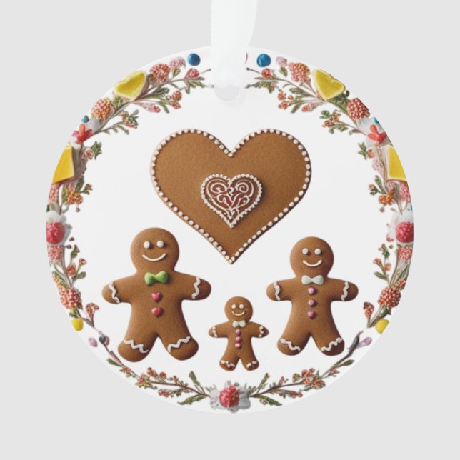 Premium Candy Wreath Gingerbread Family Love  Ornament (Front)