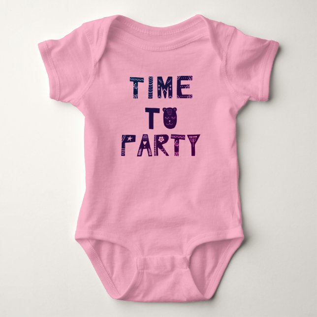 Premium Celebration Time To Party Birthday Pink Baby Bodysuit (Front)