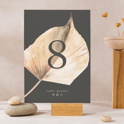 Premium Charcoal Cream Pampas Grass Floral Wedding Table Number