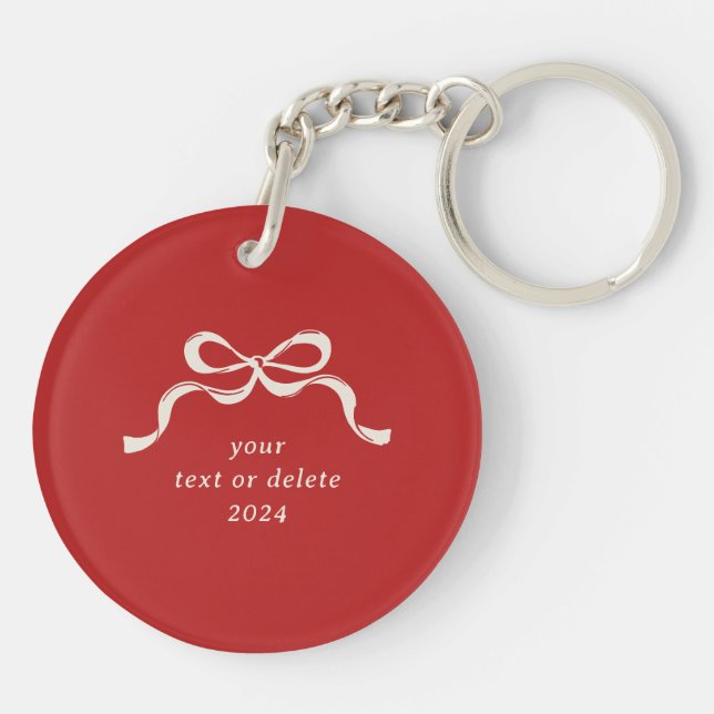 Premium Christmas Bows retro Holiday Red Photo Keychain (Back)