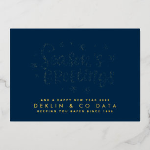 Premium Corporate Navy Blue Seasons Greetings Gold Foil Holiday Card