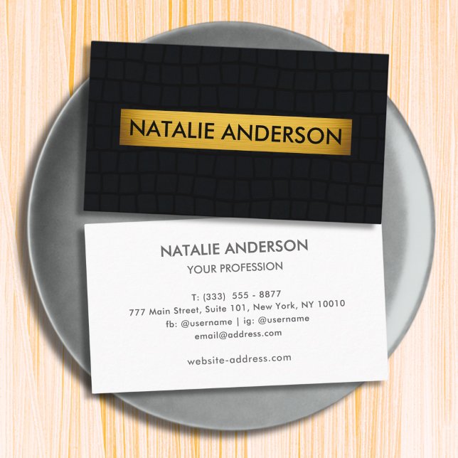 Premium Crocodile Texture Black & Gold Business Card (Creator Uploaded)