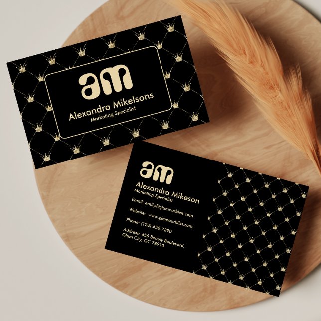 Premium Crown Pattern Elegant Black Gold Business Card (Creator Uploaded)